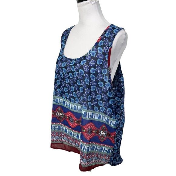 Speed Limit MPH Blouse Plus Size 2X Sheer Split Racer Back Over Top Floral Aztec - Picture 3 of 12